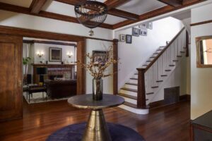 Custom woodwork remodel of large landing and stairs area.